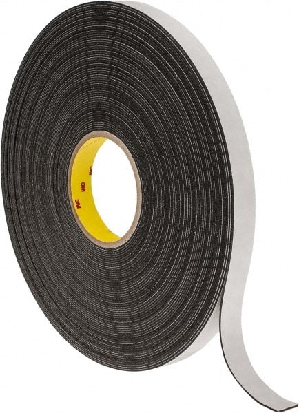 Black Double-Sided Polyethylene Foam Tape: 3/4" Wide, 36 yd Long, 1/16" Thick, Rubber Adhesive