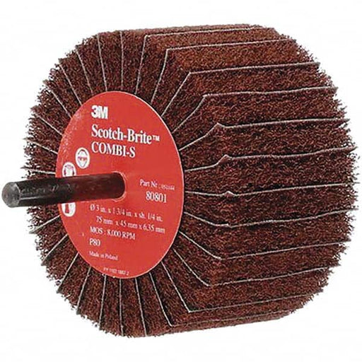Mounted Flap Wheel: 3" Dia, 1-3/4" Face Width, 80 Grit, Aluminum Oxide