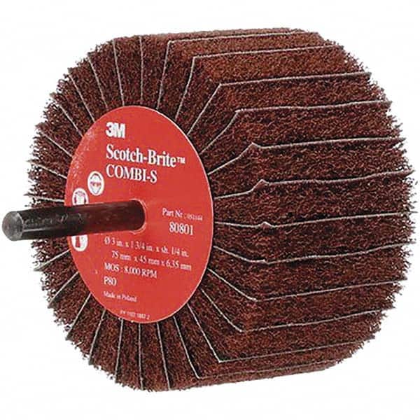 Mounted Flap Wheel: 3" Dia, 1-3/4" Face Width, 80 Grit, Aluminum Oxide