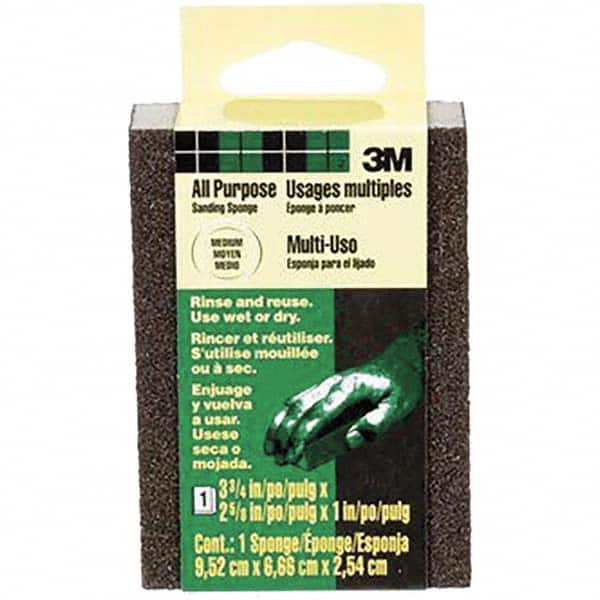 Sanding Sponge: 2-5/8" Wide, 3-3/4" Long, 1" Thick, Medium Grade