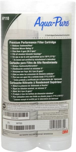 Plumbing Cartridge Filter: 2-1/2" OD, 9-3/4" Long, 5 micron, Cellulose Fiber