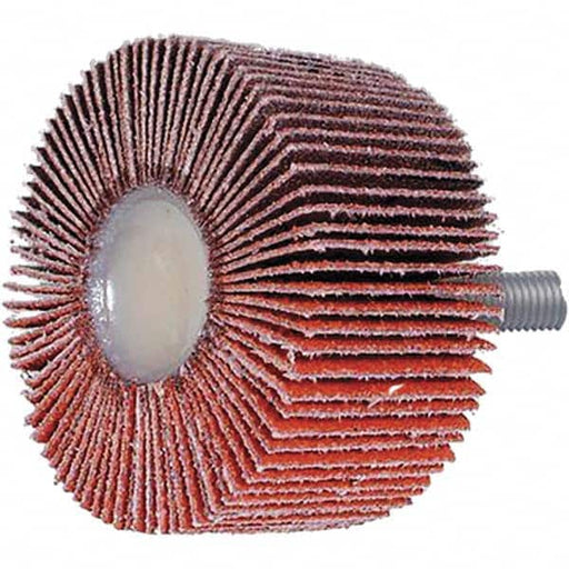 Mounted Flap Wheel: 2" Dia, 1/2" Face Width, 60 Grit, Ceramic Alumina