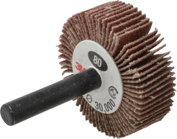 Mounted Flap Wheel: 1-1/2" Dia, 1/2" Face Width, 80 Grit, Aluminum Oxide