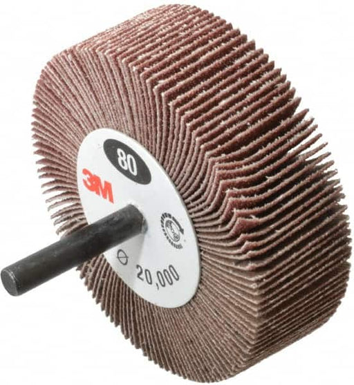 Mounted Flap Wheel: 3" Dia, 1" Face Width, 80 Grit, Aluminum Oxide