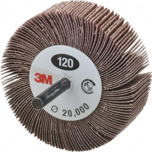 Mounted Flap Wheel: 3" Dia, 1" Face Width, 120 Grit, Aluminum Oxide