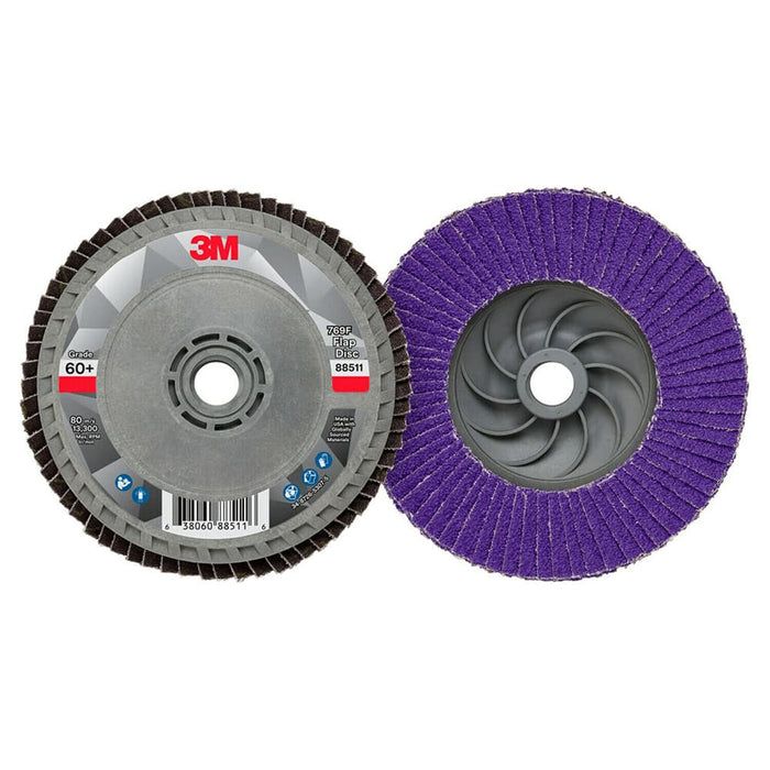 Flap Disc: 4-1/2" Dia, 5/8-11 Hole, 60 Grit, Ceramic, Type 27