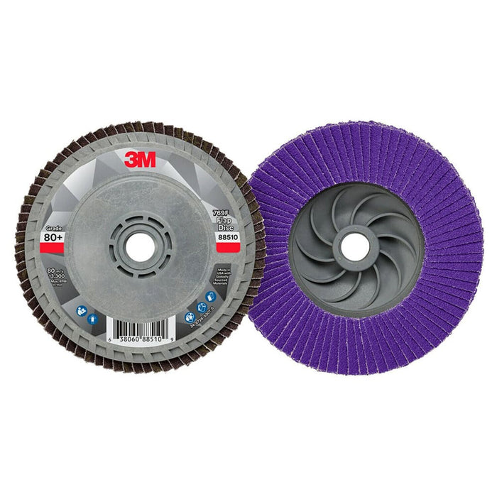 Flap Disc: 4-1/2" Dia, 5/8-11 Hole, 80 Grit, Ceramic, Type 27