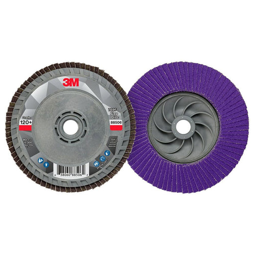 Flap Disc: 4-1/2" Dia, 5/8-11 Hole, 120 Grit, Ceramic, Type 29