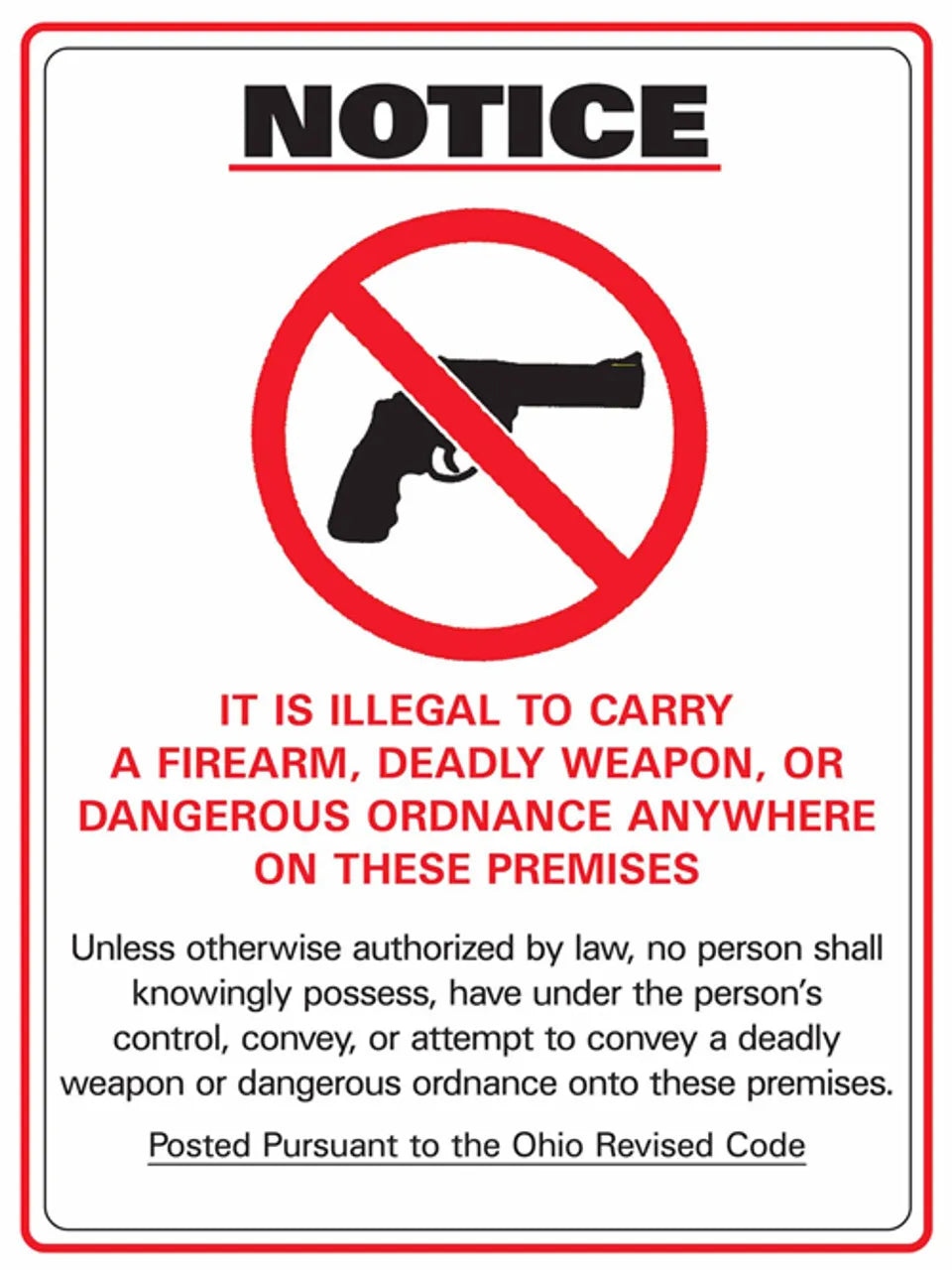 ZING Concealed Carry Sign Ohio, 14Hx10W — Pelican Supply