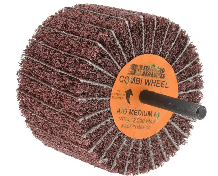 3M Mounted Flap Wheel: 3" Dia, 2" Face Width, 60 Grit, Aluminum Oxide