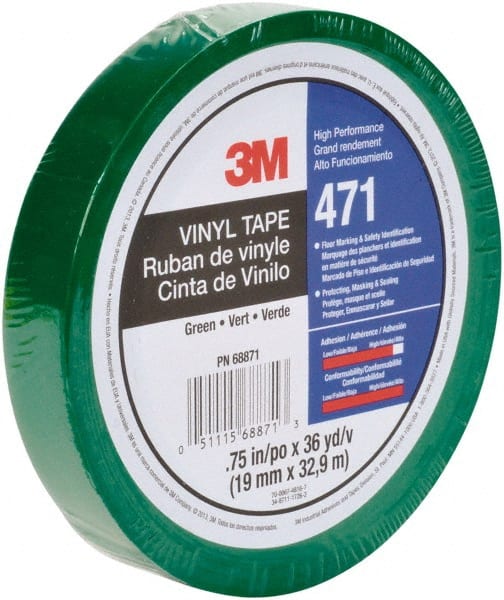 Floor & Aisle Marking Tape: 3/4" Wide, 108' Long, 5.2 mil Thick, Vinyl