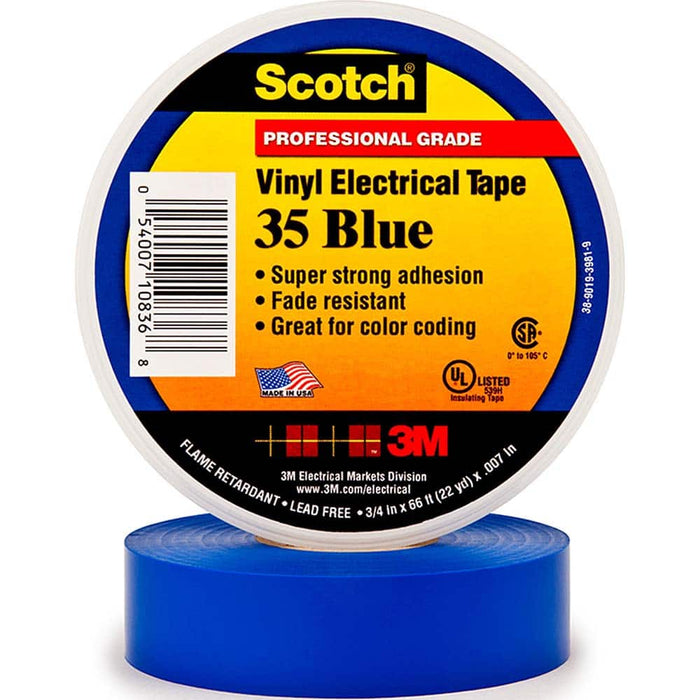 Electrical Tape: 1/2" Wide, 20' Long, 7 mil Thick, Blue