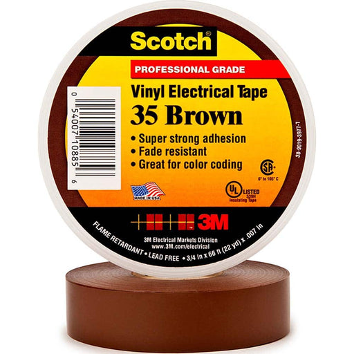 Electrical Tape: 1/2" Wide, 20' Long, 7 mil Thick, Brown
