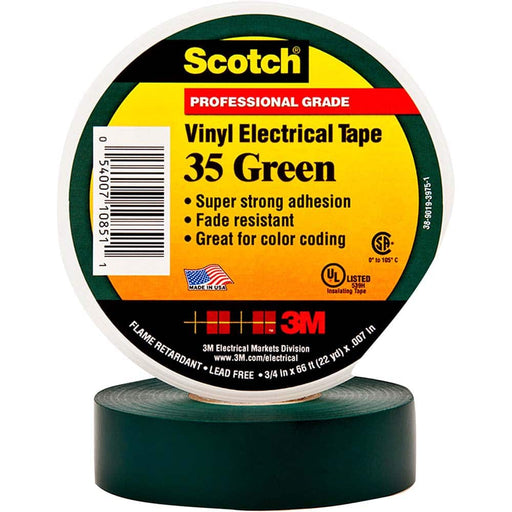 Electrical Tape: 1/2" Wide, 20' Long, 7 mil Thick, Green