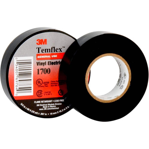 Electrical Tape: 1" Wide, 792" Long, 7 mil Thick, Black
