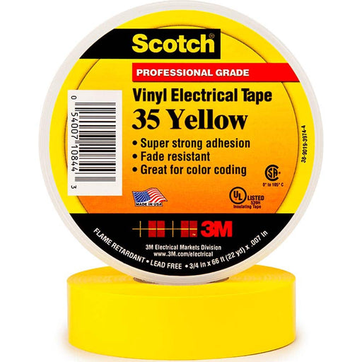 Electrical Tape: 1/2" Wide, 20' Long, 7 mil Thick, Yellow