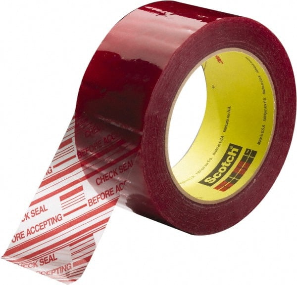 Packing Tape: 3" Wide, Clear & Red, Rubber Adhesive