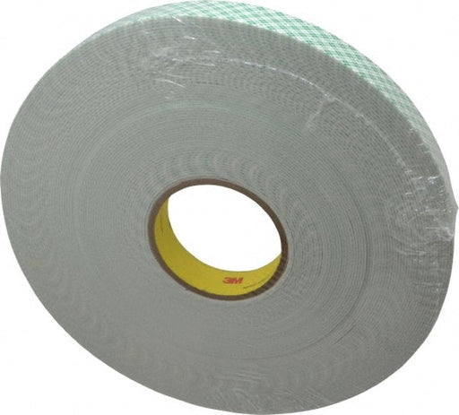 Off-White Double-Sided Urethane Foam Tape: 1" Wide, 36 yd Long, 1/16" Thick, Acrylic Adhesive