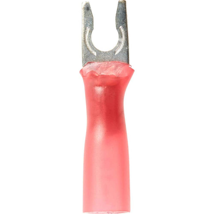 Locking Fork Terminal: Red, Partially Insulated, #6 Stud, Crimp