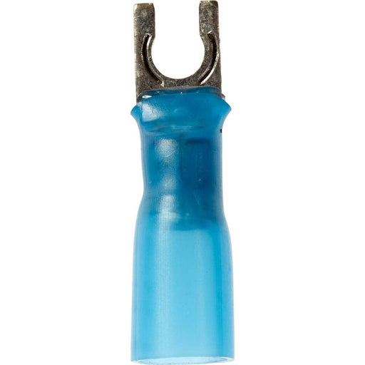 Locking Fork Terminal: Blue, Partially Insulated, #6 Stud, Crimp