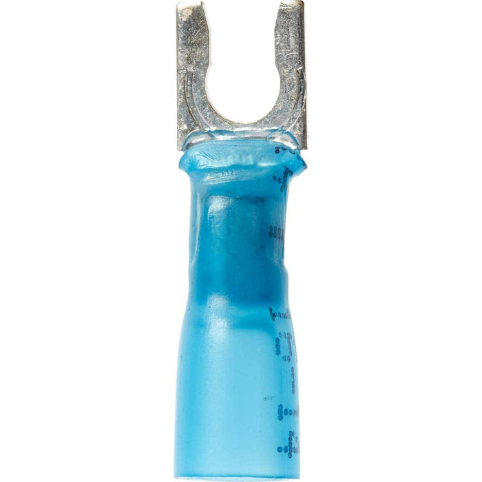 Locking Fork Terminal: Blue, Partially Insulated, #8 Stud, Crimp