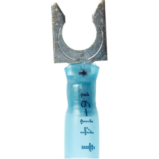 Locking Fork Terminal: Blue, Partially Insulated, #1/4" Stud, Crimp