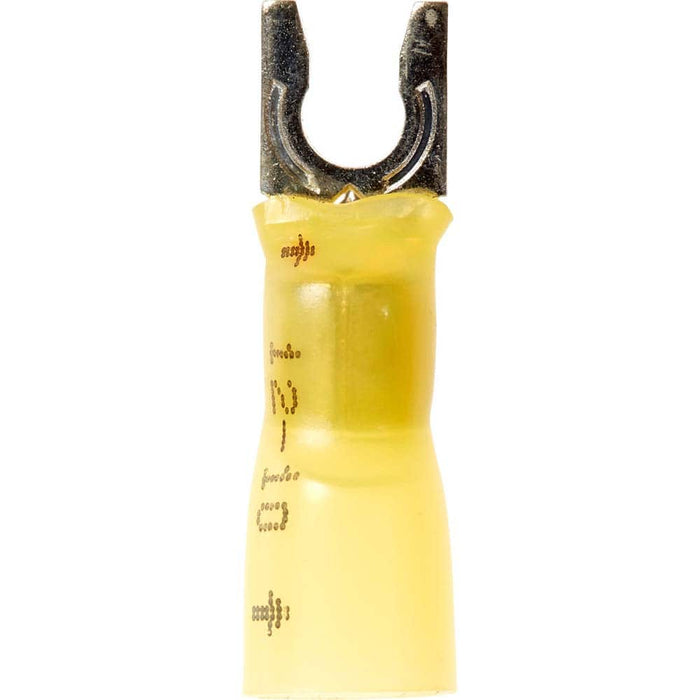 Locking Fork Terminal: Yellow, Partially Insulated, #8 Stud, Crimp