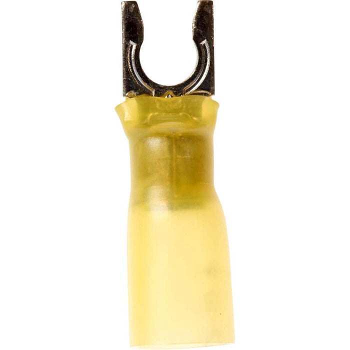 Locking Fork Terminal: Yellow, Partially Insulated, #10 Stud, Crimp