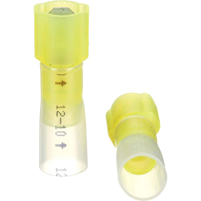 Wire Disconnect: Male, Yellow, Nylon Heat Shrink, 12-10 AWG, 1/4" Tab Width