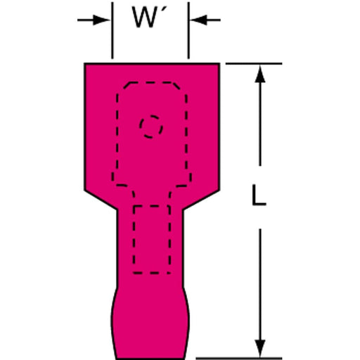 Wire Disconnect: Male, Red, Nylon, 22-18 AWG, 1/4" Tab Width