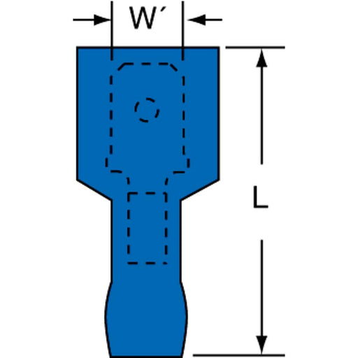 Wire Disconnect: Male, Blue, Nylon, 16-14 AWG, 1/4" Tab Width
