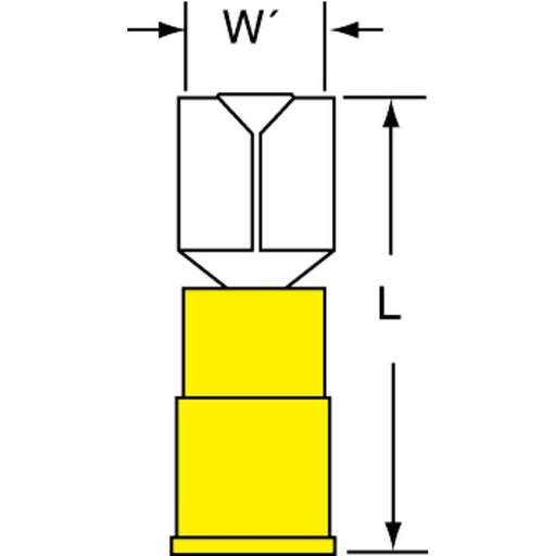 Wire Disconnect: Female, Yellow, Nylon, 12-10 AWG, 1/4" Tab Width