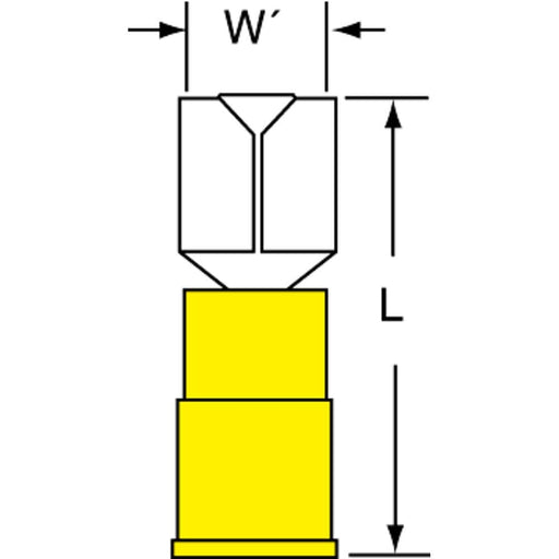 Wire Disconnect: Female, Yellow, Nylon, 12-10 AWG, 1/4" Tab Width
