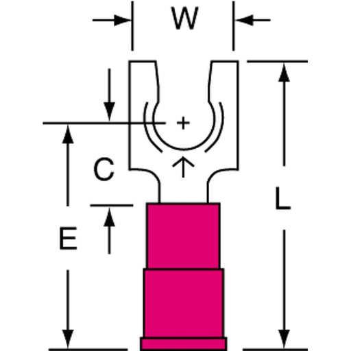 Locking Fork Terminal: Vinyl, Partially Insulated, #10 Stud