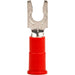 Locking Fork Terminal: Red, Vinyl, Partially Insulated, #8 Stud, Crimp