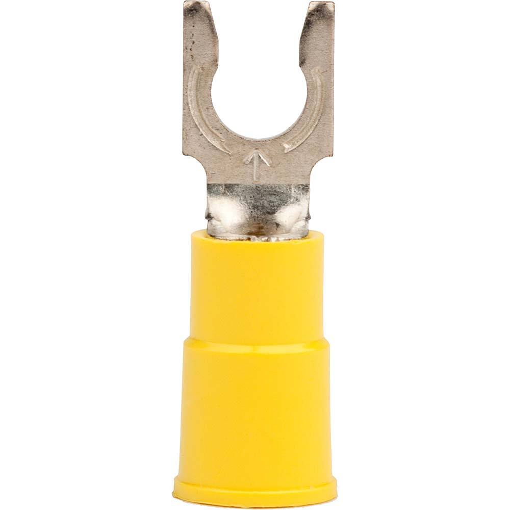 3M Locking Fork Terminal: Yellow, Vinyl, Partially Insulated, #1/4