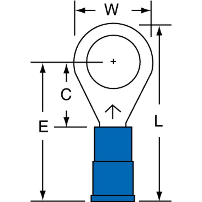 Circular Ring Terminal: Partially Insulated, 16 to 14 AWG, Crimp Connection