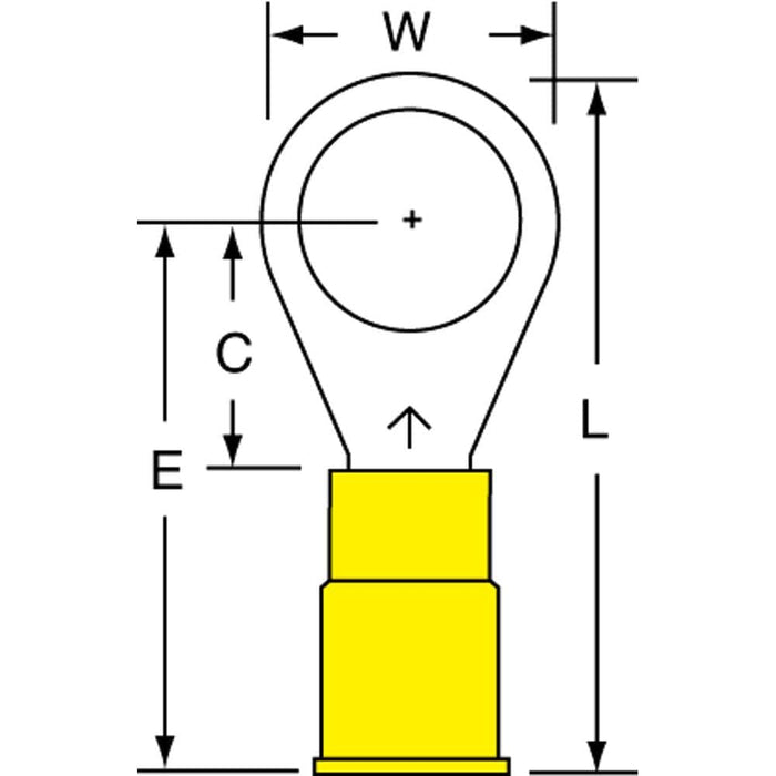 Circular Ring Terminal: Partially Insulated, 12 to 10 AWG, Crimp Connection