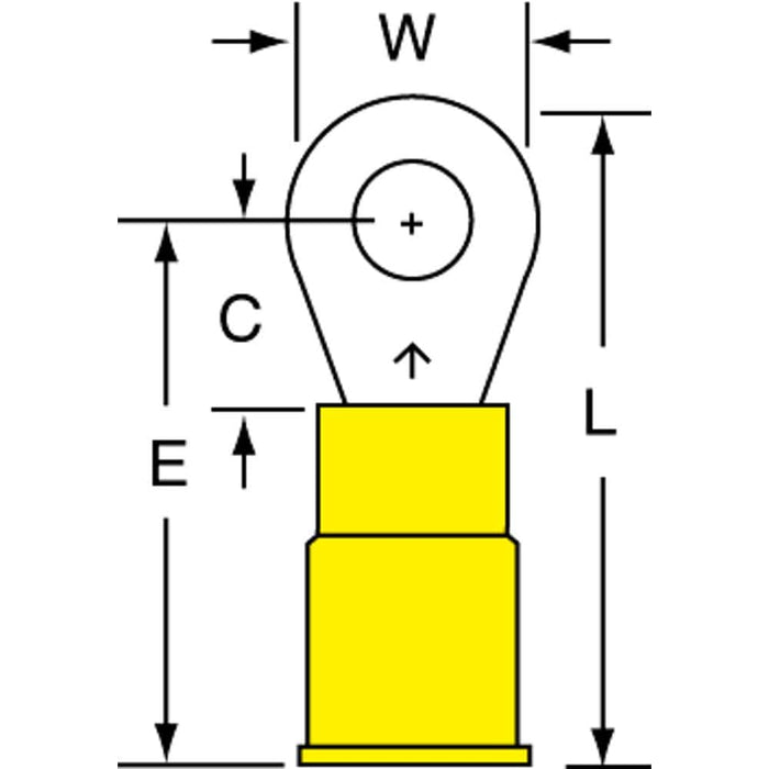Circular Ring Terminal: Partially Insulated, 12 to 10 AWG, Crimp Connection