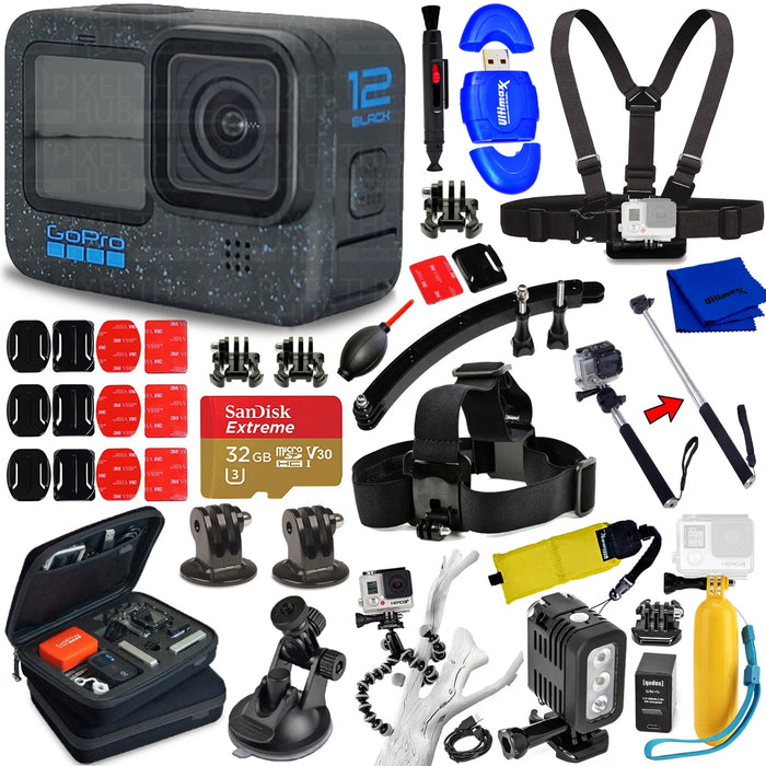 GoPro HERO12 (HERO 12) Black - Waterproof Action Camera With 5.3K HDR Video, 27MP Photos, 1/1.9" Sensor with Accessories